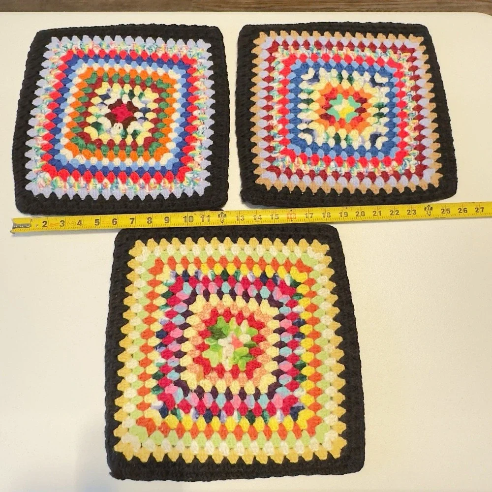 Set 3 Vtg‎ Large Handmade Crochet Hot Pad Trivet Multicolor Thick Double Layers